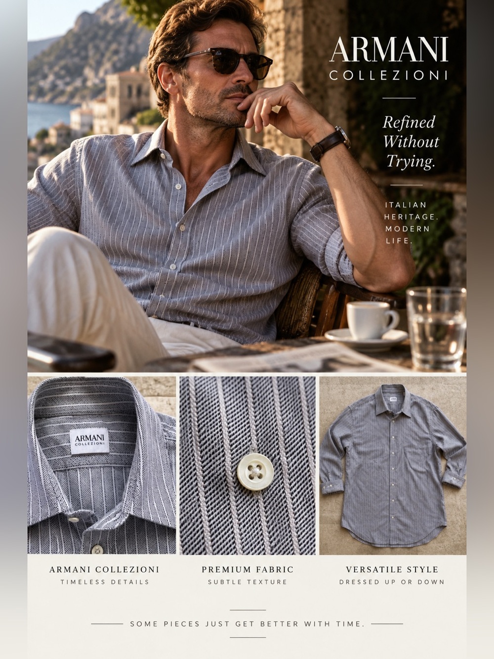 Armani Collezioni Men’s Gray Pinstripe Linen-Blend Button Down Shirt